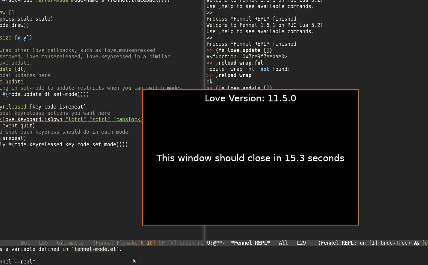 Love,emacs,fennel all set up