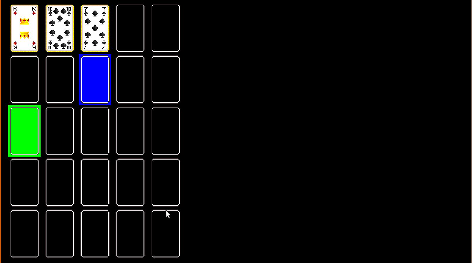 The game at the end of day 1. The source cursor is blue and the target one is green